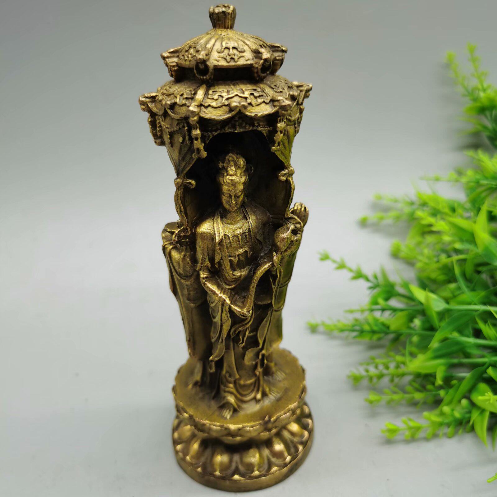 Ancient Play Bronze Ware Brass Trippac Buddha Statue of the West Three Saints Home Office Decorative Living Room Swing and TV props 