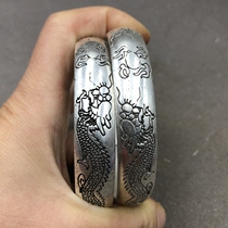 Ancient Play Miscellaneous Bracelet Dragon Crested Dragon Phoenix Pattern Bronze-style silver bracelet Sub-counterpart male and female universal ornament pair