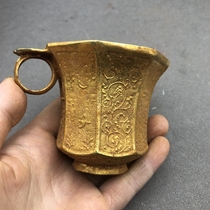Antique collection gilt copper wine glass craft ornaments non-old objects Eight Immortals Water Cup Tea Cup Decoration