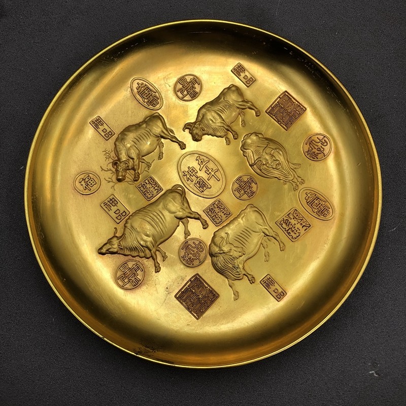 Antique Miscellaneous copper plate five cow plate large home craft decoration gilt antique bronze