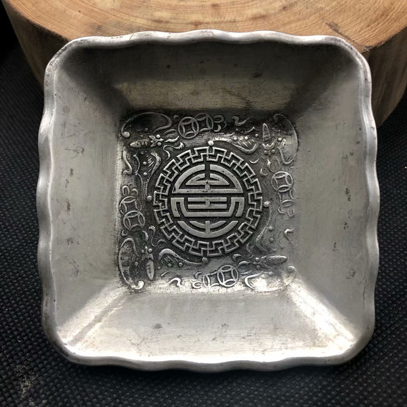 Thick copper pen wash ashtray in front of the eyes of double dragon pen wash plate square bowl