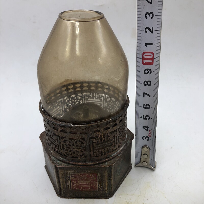 Ancient China copper Six - corner oil lamp - seat old - fashioned lighting household process of retro - old objects