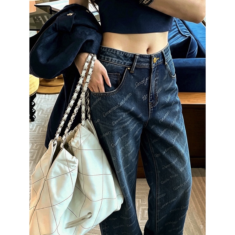 In Stock, Say Goodbye to 70% off! Unlock the Retro Trendsetter! English Print Tapered Jeans for Women, Autumn<Tzjw038 In Stock, Say Goodbye to 70% off! Unlock the Retro Trendsetter! English Print Tapered Jeans for Women, Autumn<Tzjw038