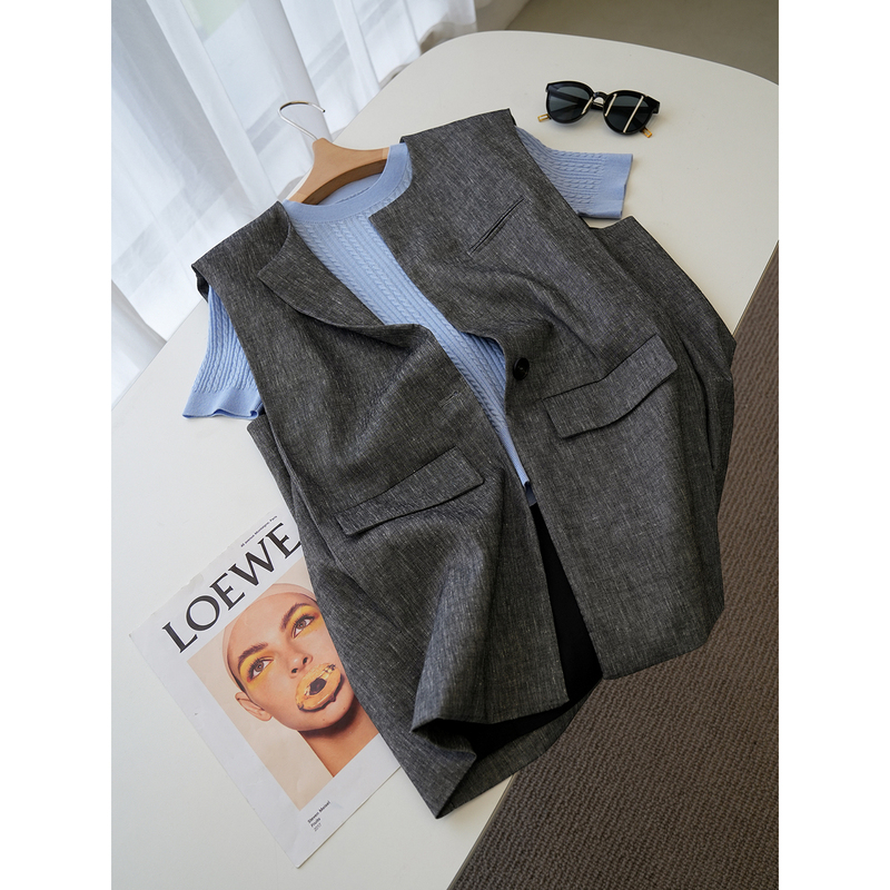 In Stock, Farewell 50% off Linen+Wool~ Simple and Elegant Commuter Mid-Length Blazer Vest for Women＜Tzjb072