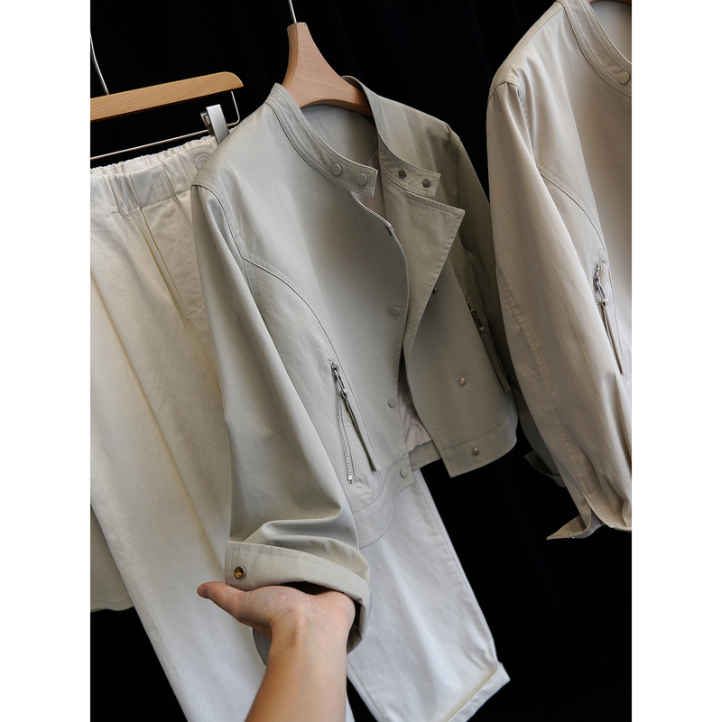 In Stock: Say Goodbye to 50% off 【100% Cotton】Short Biker-Style Stand-Collar Jacket for Petite Women『Ezzb003』