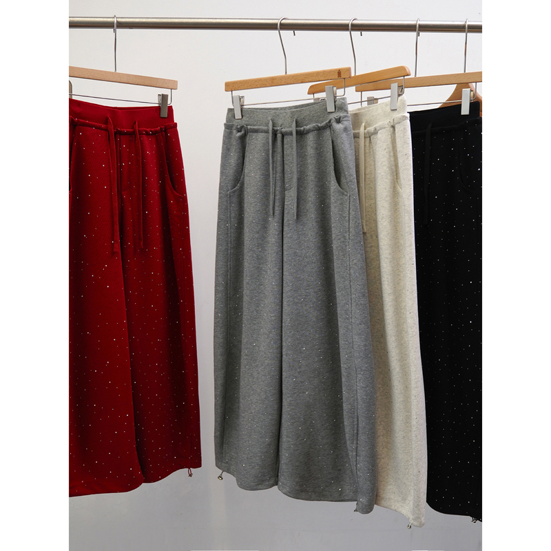 In Stock, Farewell 50% off Full Rhinestone Balloon Pants! Drawstring Hem, Heavy-Duty Rhinestone Wide-Leg Sweatpants for Women `Tzzs005`