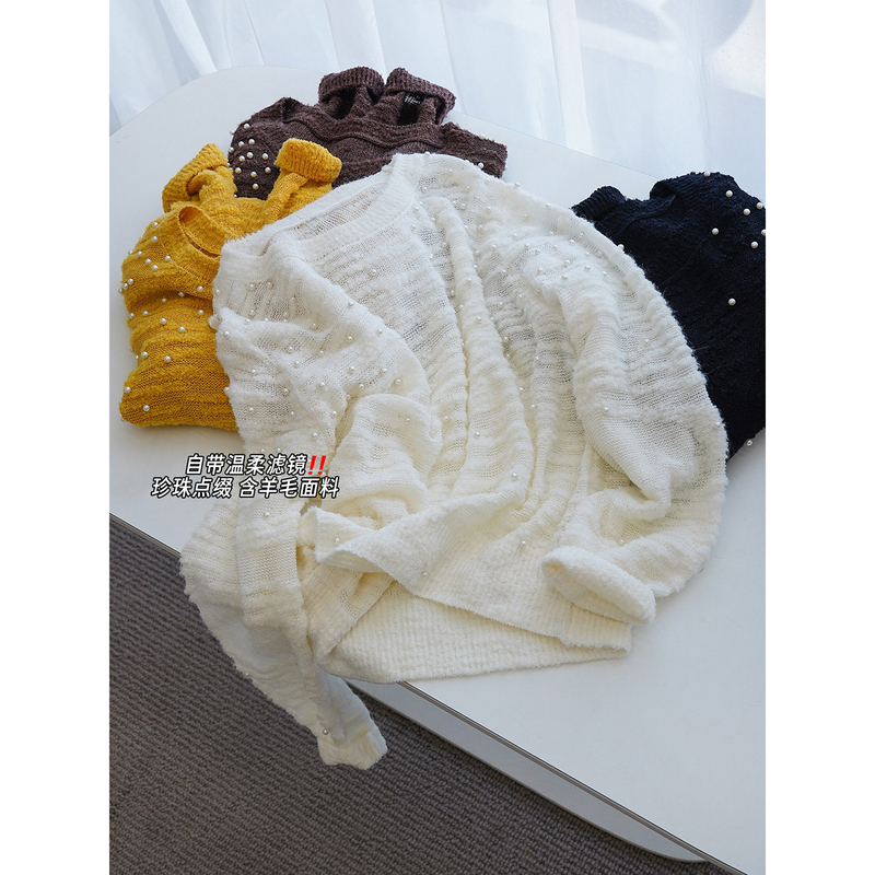 In Stock, Say Goodbye to 50% off! Gentle and Trendy! Pearl Embellishments~ Wool-Blend Knit Sweater for Women, Autumn Season<Tzpu021 In Stock, Say Goodbye to 50% off! Gentle and Trendy! Pearl Embellishments~ Wool-Blend Knit Sweater for Women, Autumn Season<Tzpu021
