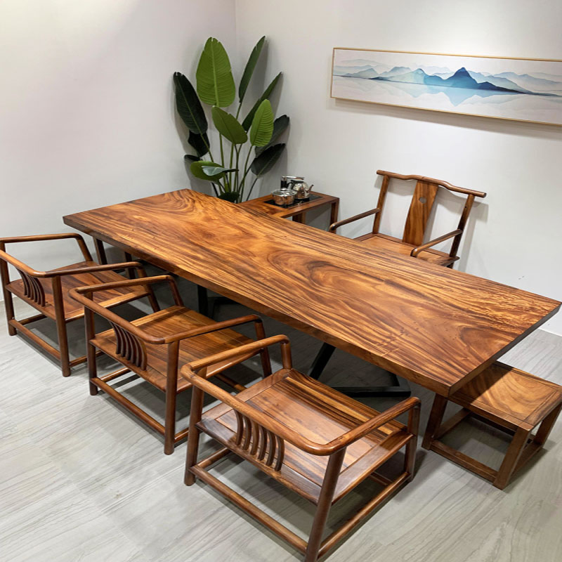 Black Walnuts Okan Solid Wood Large Plate Log Desk Chair Red Wood Tea Table Modern New Chinese Meeting Table South America 