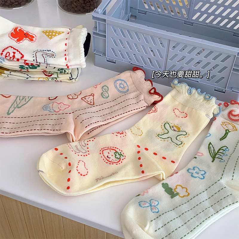 Autumn and winter sweet and beautiful teenage cartoon cute lace socks