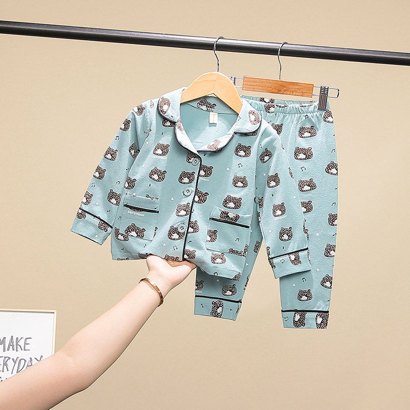 Children's pajamas set cotton long-sleeved spring and autumn clothes boys baby cartoon home clothes girls air conditioning clothes two-piece suit