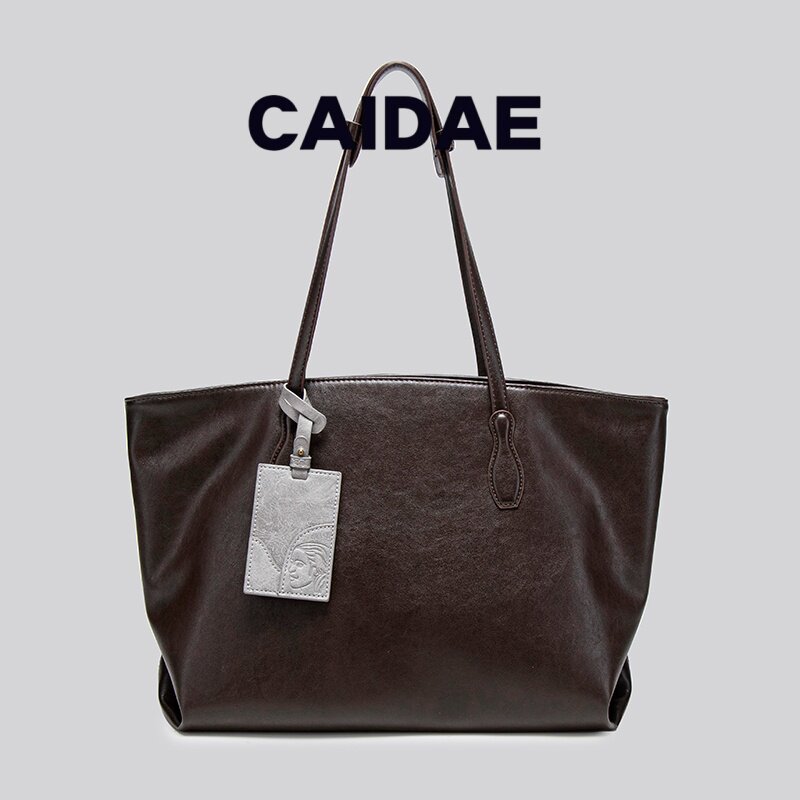 CAIDAE Genuine Leather Niche Large Capacity Tote Bag for Women 2026 New Arrival Premium Texture Commuter Shoulder Bag - Thumbnail 3