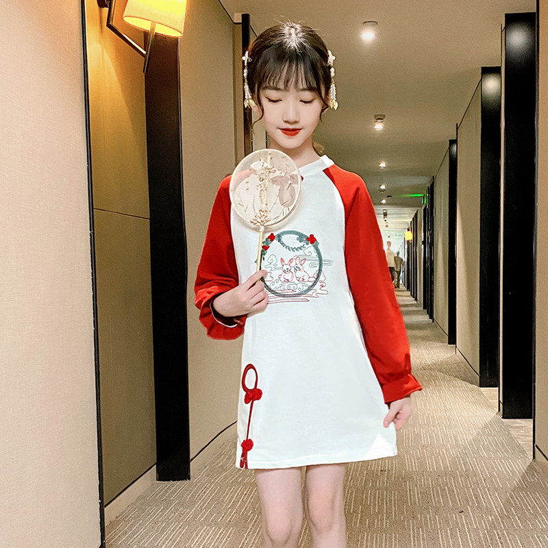 Online Red Kiss Costume 2022 Spring Autumn New Mother Women Dress Chinese Wind Improved Version Qipao, Long Version Foreign Pie Dress