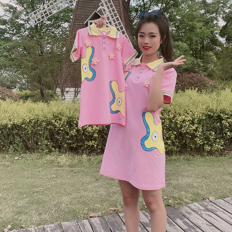 Pro-Subdress 2023 Summer new girl casual flowers Cartoon dress Skirt Woman Foreign Air Turn Fashion T-shirt Dress 