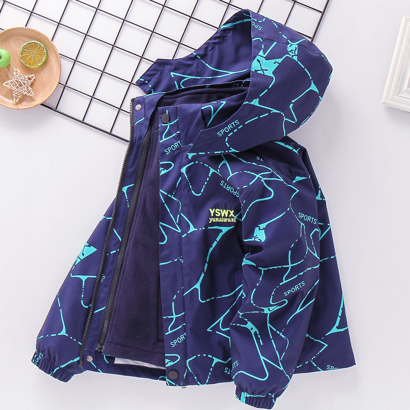 2021 Winter New Boy Foreign Pie Coat Autumn Winter Style Detachable Plus Suede Thickened Children Submachine Clothing 3-in-3