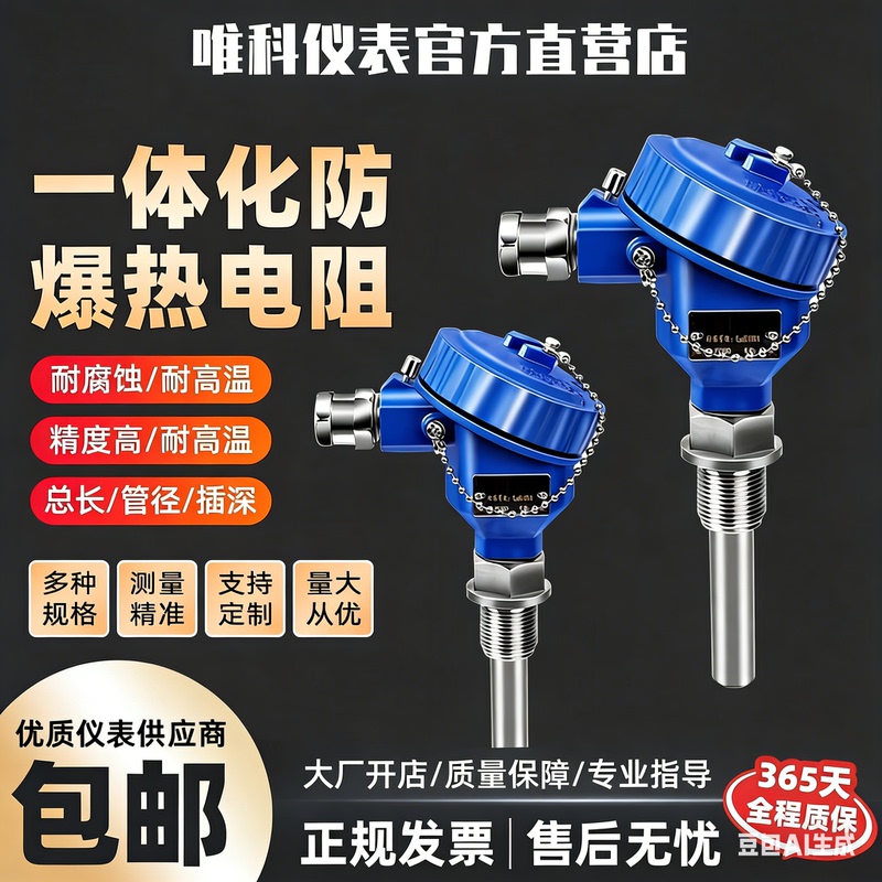 Explosion-Proof Thermal Resistor Pt100 Temperature Sensor Temperature Probe Integrated Temperature Transmitter 4-20Ma Module