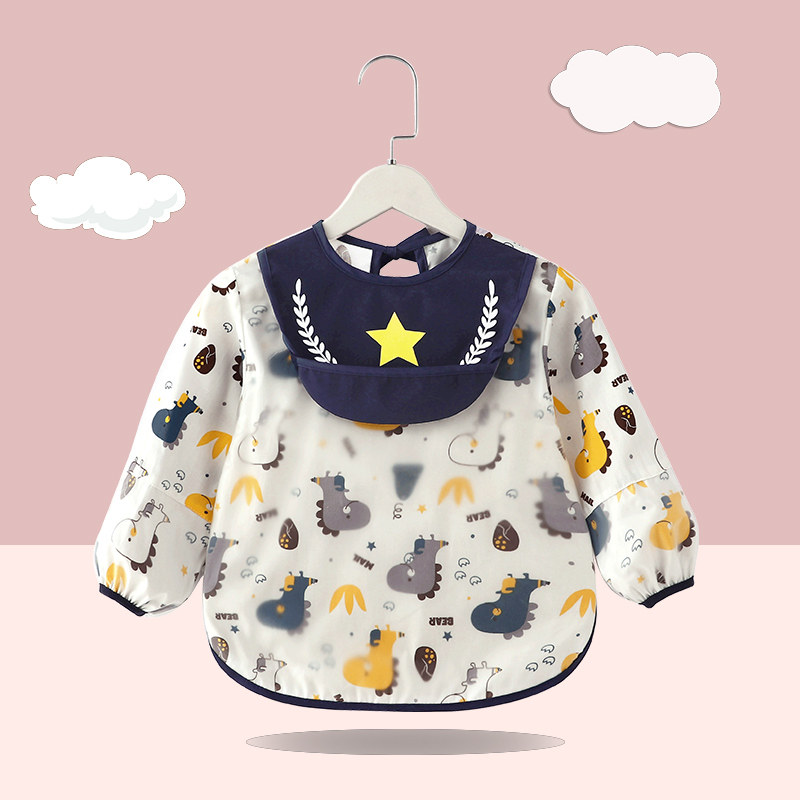 Children's bib waterproof and anti-dirty cotton meal bib female baby meal bib spring and autumn long-sleeved boy baby reverse dressing