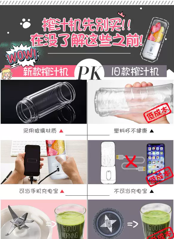 Chigo phổ biến máy ép trái cây mạng cầm tay đỏ có thể sạc lại hộ gia đình máy chiên rán với đồng hồ vắt sữa với cùng một đoạn - Máy ép trái cây