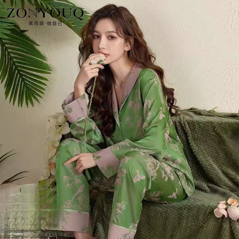 Ziyuqi Silk Pajamas for Women, Summer Thin Long-Sleeve Hanfu Style, New Chinese-Style Home Wear with a High-End Feel, Can Be Worn Outside Ziyuqi Silk Pajamas for Women, Summer Thin Long-Sleeve Hanfu Style, New Chinese-Style Home Wear with a High-End Feel, Can Be Worn Outside