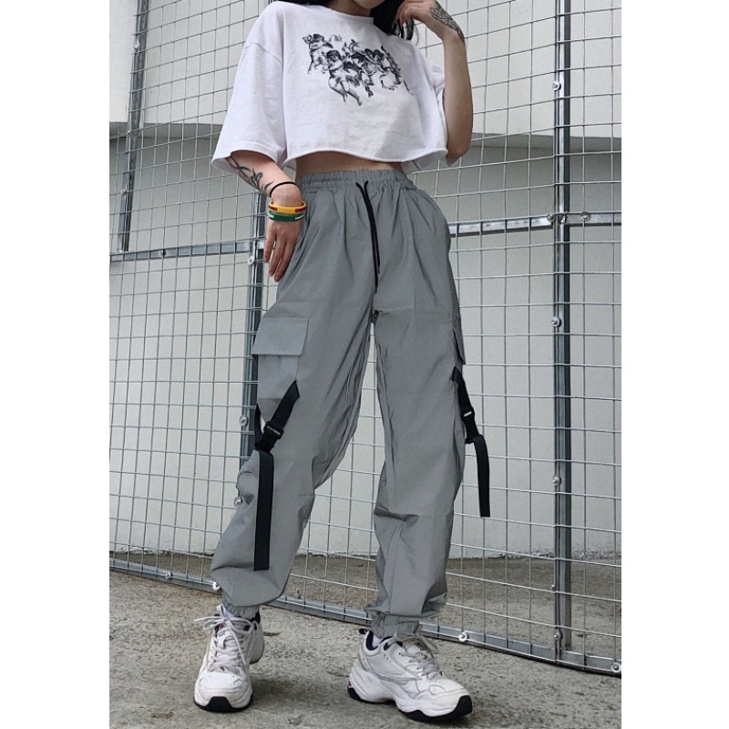 Bunch Foot Pants Women's Ins Chauchiu Han Edition Original Casual Wind 100 Hitch Reflective Leisure Sports High Waist Long Pants Student Tide 