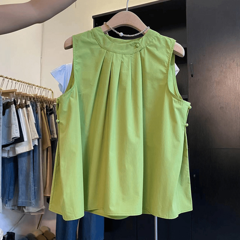 Age-Reducing Green Sleeveless Vest Shirt for Women 2026 Summer New Style French High-End Fashion Slimming Round Neck Top Age-Reducing Green Sleeveless Vest Shirt for Women 2026 Summer New Style French High-End Fashion Slimming Round Neck Top