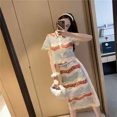 Large size women's fat sister spring and summer new fashion thin belly cover belly age skirt set women's two-piece set (