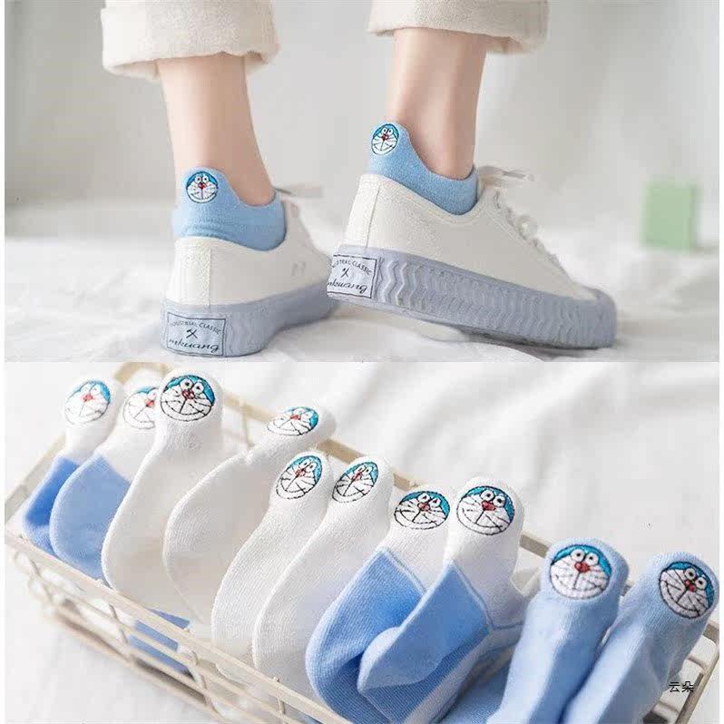 Socks Men's Summer Pure Cotton Short Socks College Wind and Ins Chaoges Lovely Doraemon A dream Tie short cylinder full cotton deodorant