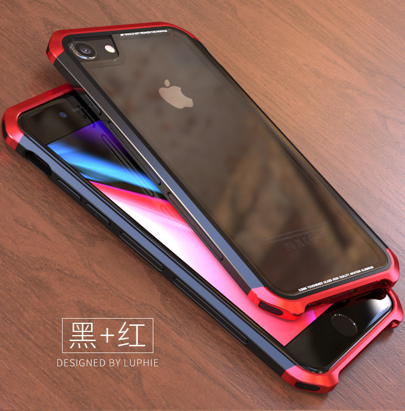 Luphie Nunchaku Airframe Metal Frame Air Barrier Tempered Glass Back Case Cover for Apple iPhone 8 Plus & iPhone 8