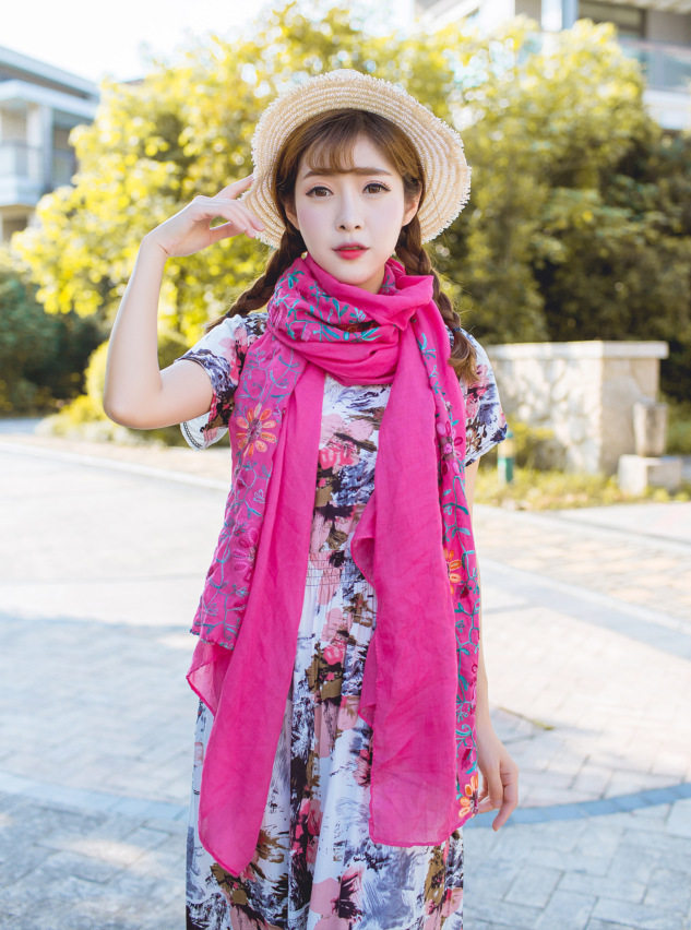 2019 Spring Summer Cotton Linen Scarves Shawl Embroidered Silk Scarves Art Blue Scarves Women Winter Flowers India Nepal