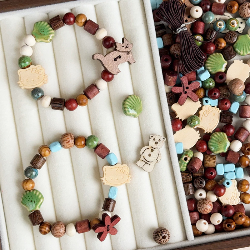 DIY Handmade Beading Materials: Wooden Beads, Mixed Beads, Coffee Beans, Ceramic, Simple Style, Girl's Bracelet, Gift