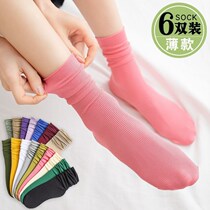 Socks female tube ins tide candy spring summer thin Korean velvet summer solid color long pile socks