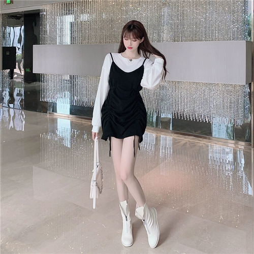 Осенний приталенный корсет, платье, комплект, штаны, 2020, круглый воротник, эффект подтяжки