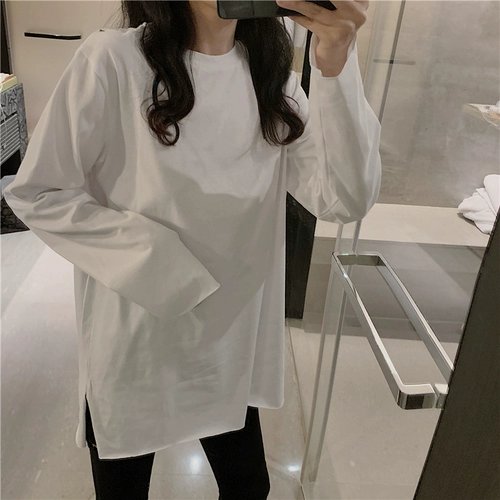 Демисезонная футболка, базовый приятный телу длинный лонгслив, 2020, оверсайз, средней длины