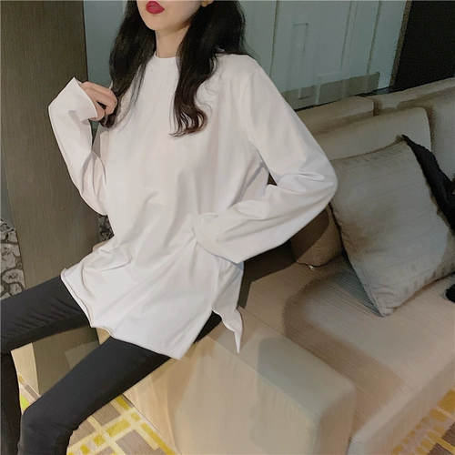 Демисезонная футболка, базовый приятный телу длинный лонгслив, 2020, оверсайз, средней длины