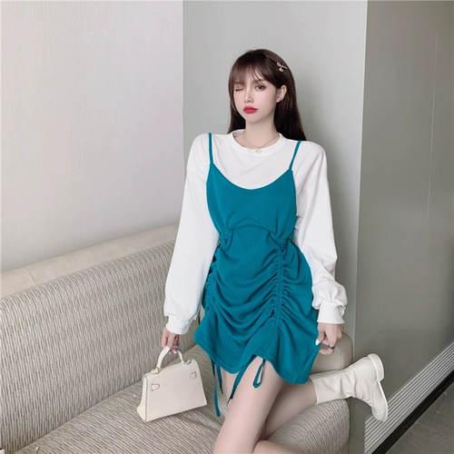 Осенний приталенный корсет, платье, комплект, штаны, 2020, круглый воротник, эффект подтяжки