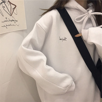 Sweater women 2021 new spring and autumn thin Korean version of loose white long sleeve lazy wind hooded top ins tide