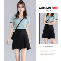 Black 2022 summer new half-length pleated skirt womens high-waisted slim super-hot high-end suit a-line short skirt