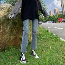 2021 new spring and autumn high waist retro blue jeans female slim loose nine straight pipe pipe pants