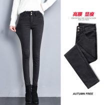 Spring and Autumn 2021 new gray jeans women slim high waist slim stretch nine-point pencil pants