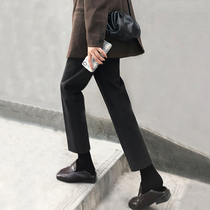 Spring and Autumn 2021 new black woolen pants womens suit pants loose thin casual smoke tube radish nine straight tube