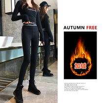 Spring and autumn leggings women wear small black pants autumn and winter plus velvet high waist elastic black pencil tight small feet magic pants