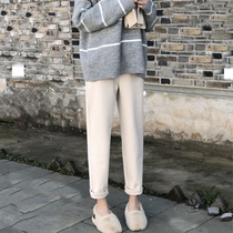 Spring and Autumn suit pants womens high waist wool loose thin casual smoke pipe radish Haren pants nine-point straight grandma pants