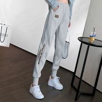 Autumn and winter plus velvet thick gray sports pants womens high waist loose 2022 new casual American style trousers