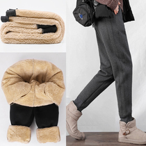 2022 new autumn and winter plus velvet thickened gray leggings sweatpants womens high waist loose and thin lamb velvet sweatpants