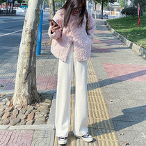 2022 new white knitted suit wide-leg pants womens spring and autumn high-waisted loose and thin sagging casual mopping pants