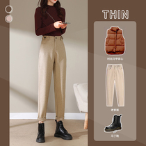 2022 new woolen pants womens autumn and winter plus velvet thickening high waist straight loose casual nine points cigarette pipe grandma pants