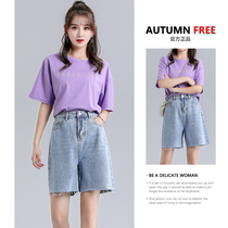 2022 new summer thin five-point pants womens high waist loose and thin denim shorts Hong Kong flavor straight pants trend