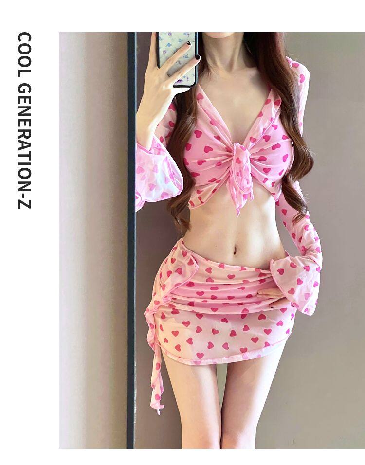 Розовый комплект, летний купальник, раздельный сексуальный топ с чашечками, 4 предмета   