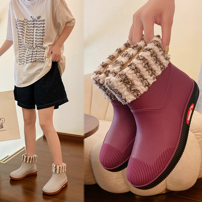 New Short Drum Fashion Exterior Wearing Rain Shoes Woman Gvet Warm Rain Boots Non-slip Waterproof Set Shoes Car Wash Buy Vegetable Kitchen Shoes