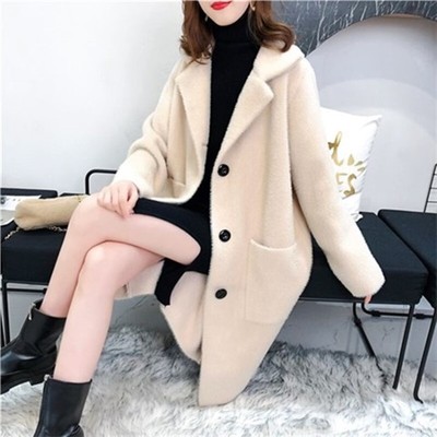 仿水貂绒大衣女外套秋冬季新款宽松女装