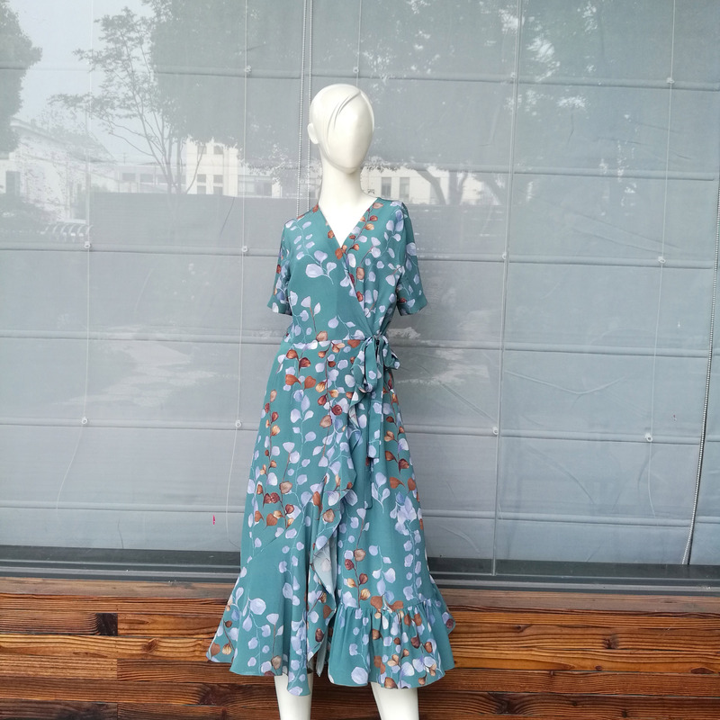 Song's Silk [Silk Crepe De Chine Platycodon Flower Dress] Lyq1032 Platycodon Leaf Dark Green A-Line Skirt